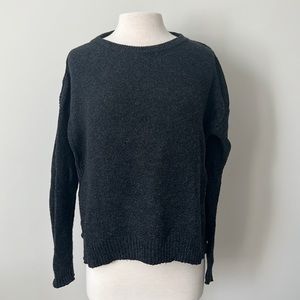 Madewell dark gray black suede leather trim pullover sweater ladies Medium